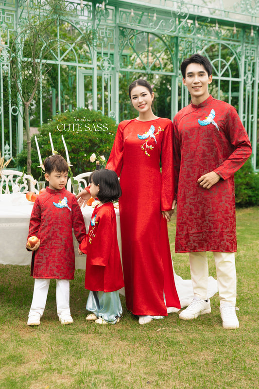 Gia Hòa - Family Red Ribbon Phoenix Ao Dai Set
