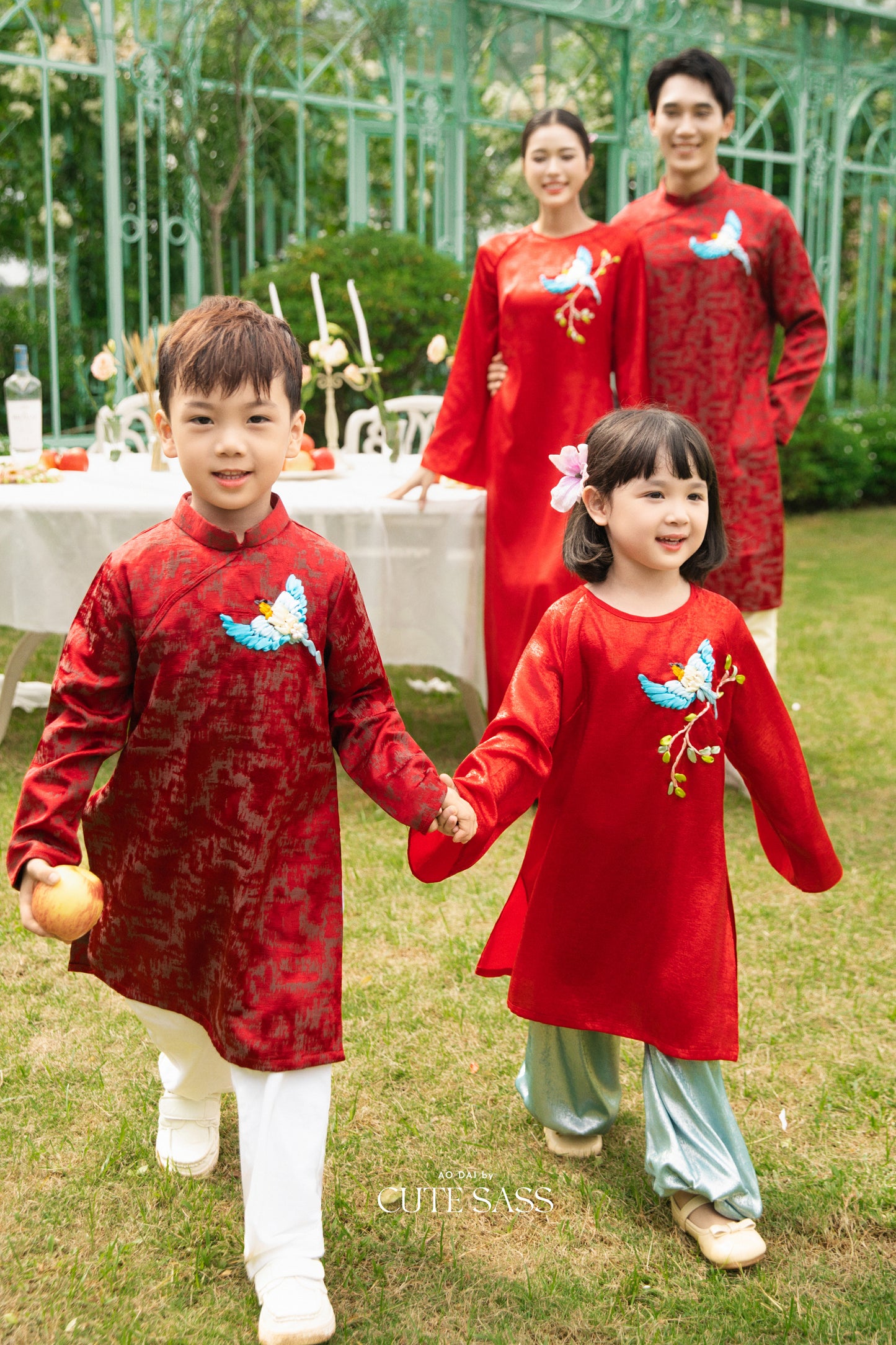 Gia Hòa - Family Red Ribbon Phoenix Ao Dai Set