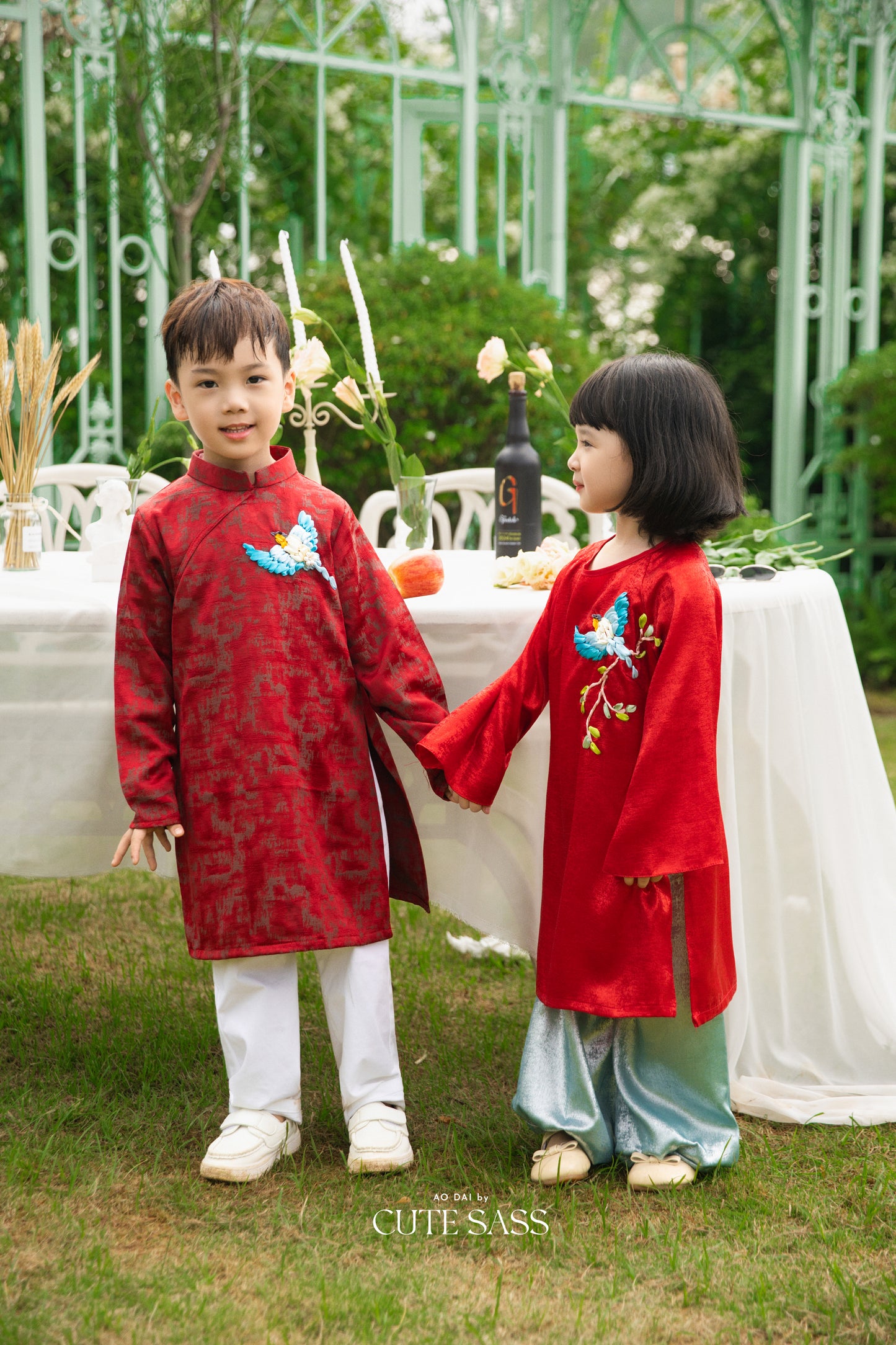 Gia Hòa - Family Red Ribbon Phoenix Ao Dai Set