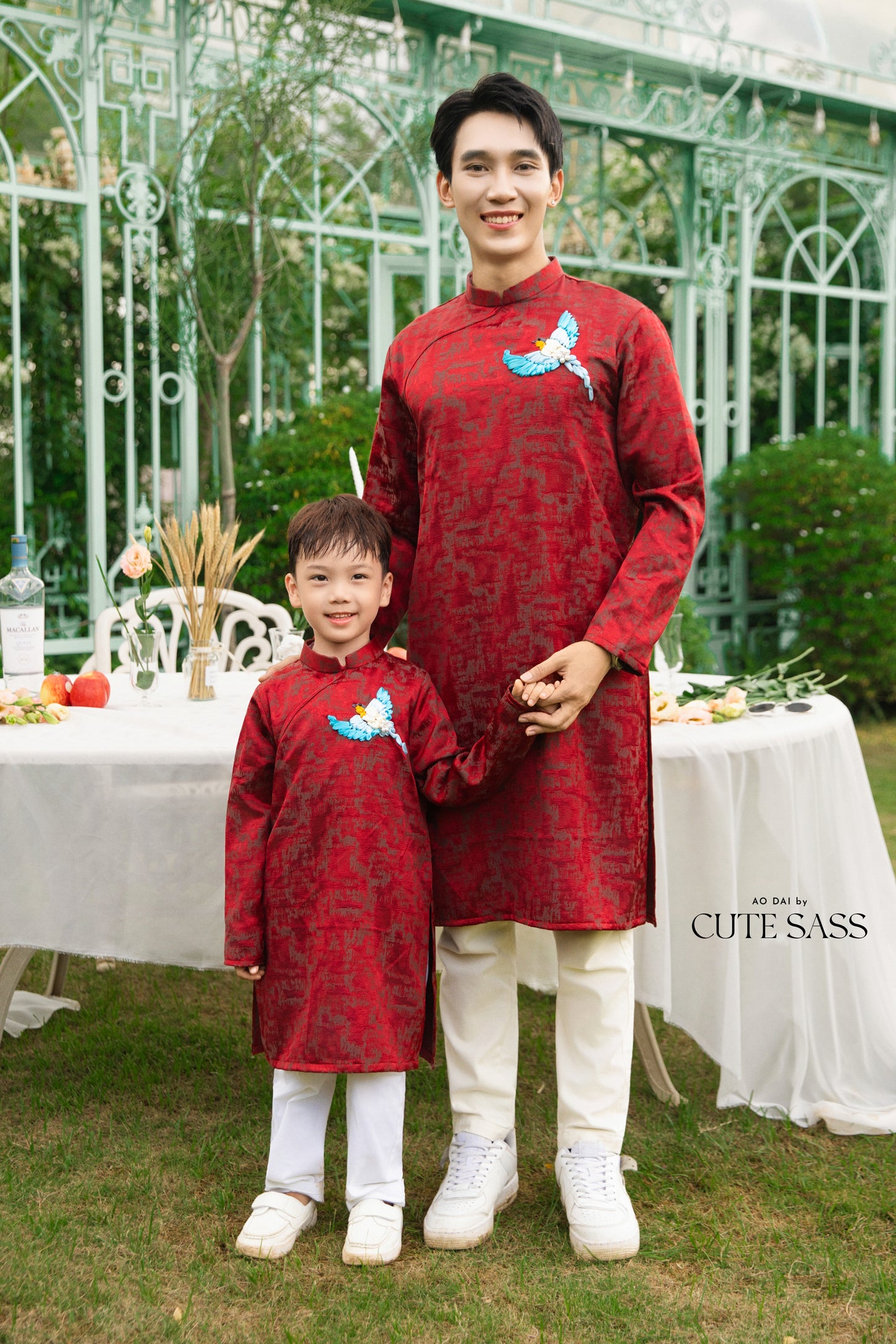 Gia Hòa - Family Red Ribbon Phoenix Ao Dai Set