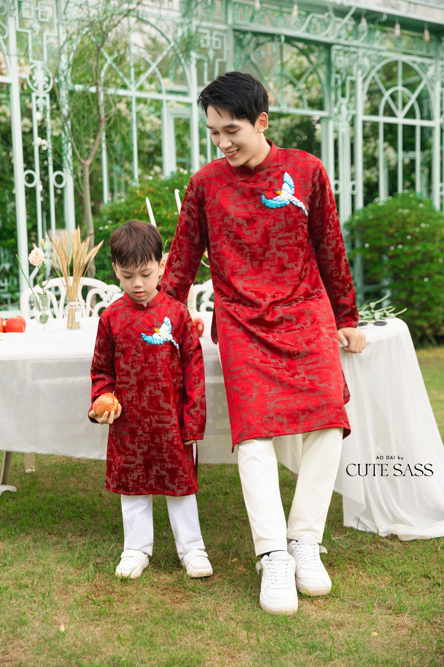 Gia Hòa - Family Red Ribbon Phoenix Ao Dai Set