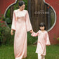 Gia Hòa - Mom and Daughter Pink with Hibiscus Flower Pin Ao Dai Set