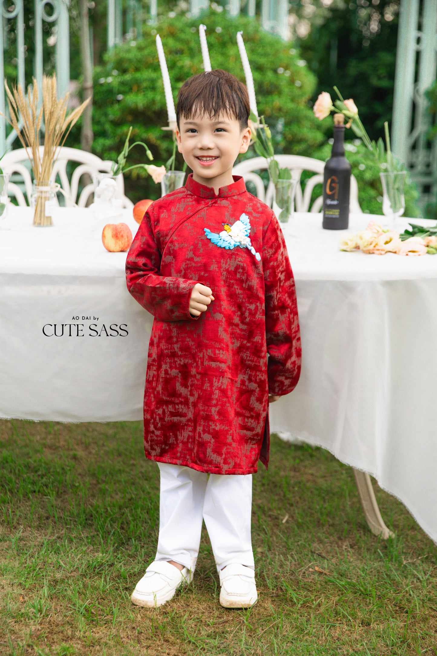 Gia Hòa - Family Red Ribbon Phoenix Ao Dai Set