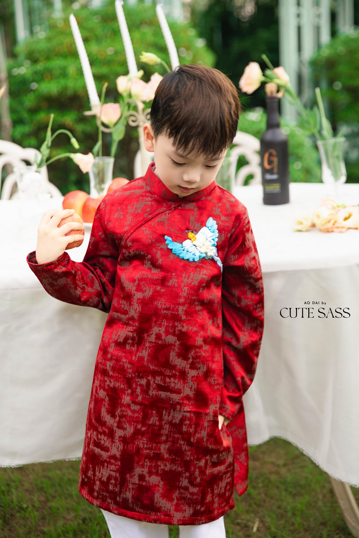 Gia Hòa - Family Red Ribbon Phoenix Ao Dai Set