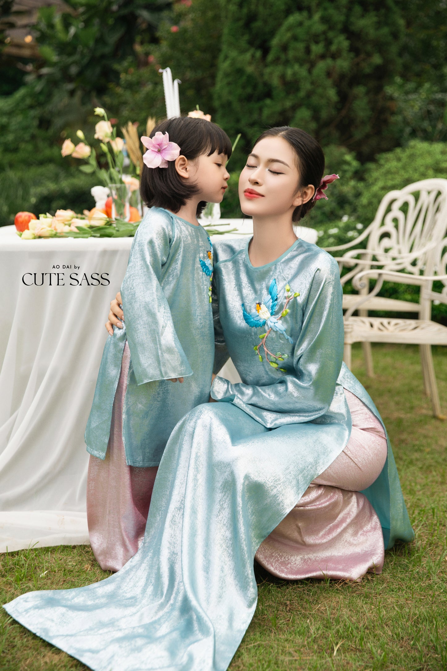 Gia Hòa - Family Blue Ribbon Phoenix Ao Dai Set