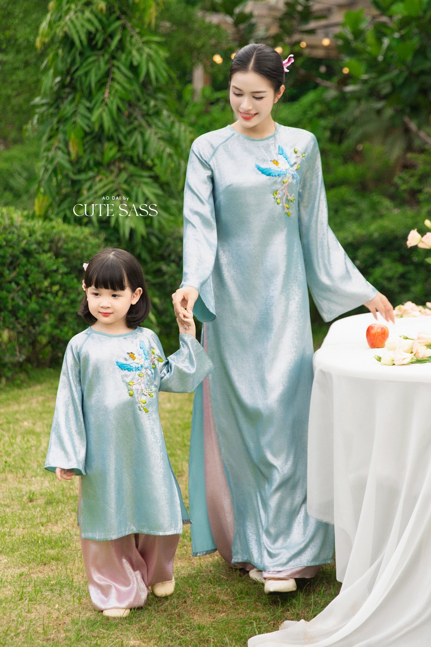 Gia Hòa - Family Blue Ribbon Phoenix Ao Dai Set