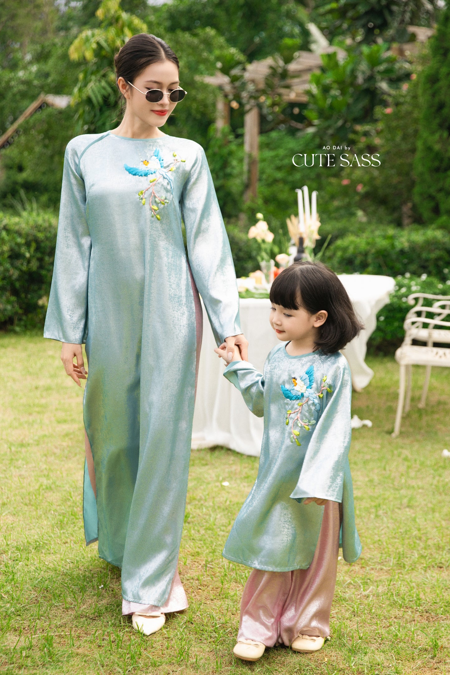 Gia Hòa - Family Blue Ribbon Phoenix Ao Dai Set