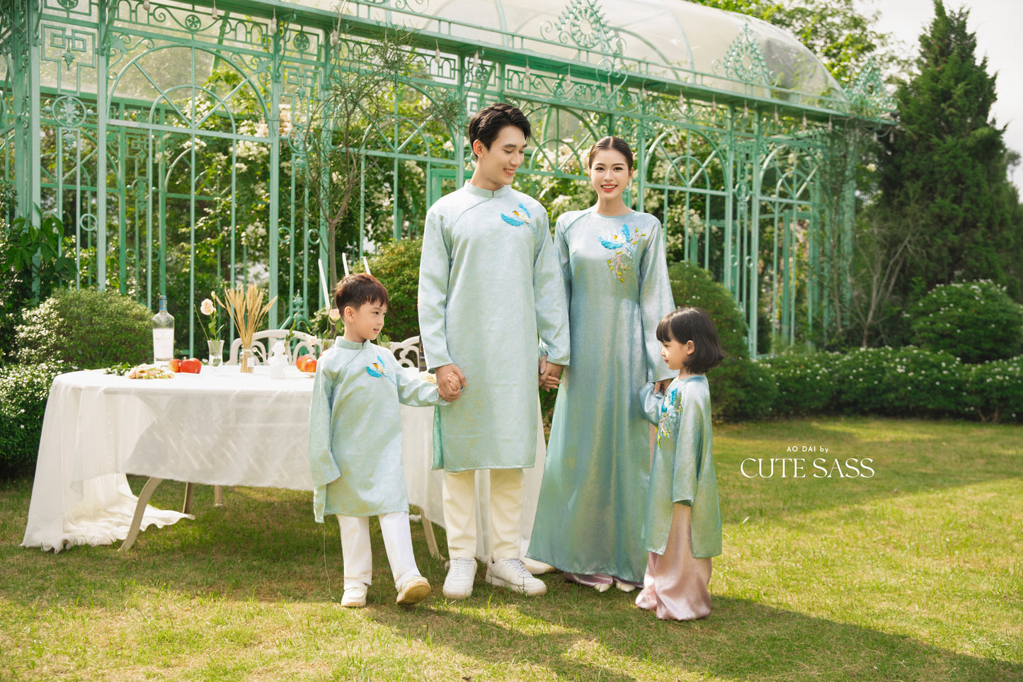 Gia Hòa - Family Blue Ribbon Phoenix Ao Dai Set