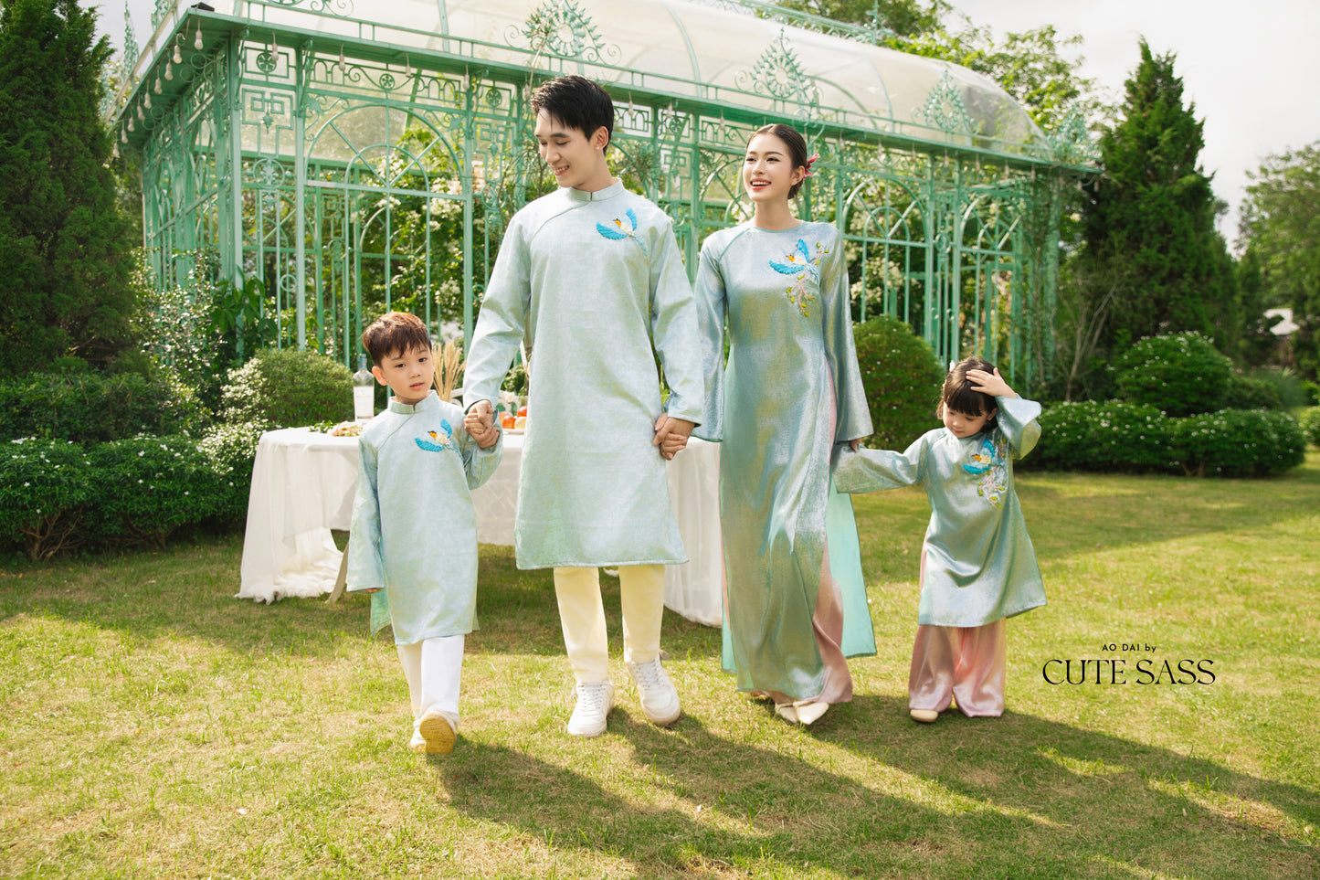 Gia Hòa - Family Blue Ribbon Phoenix Ao Dai Set