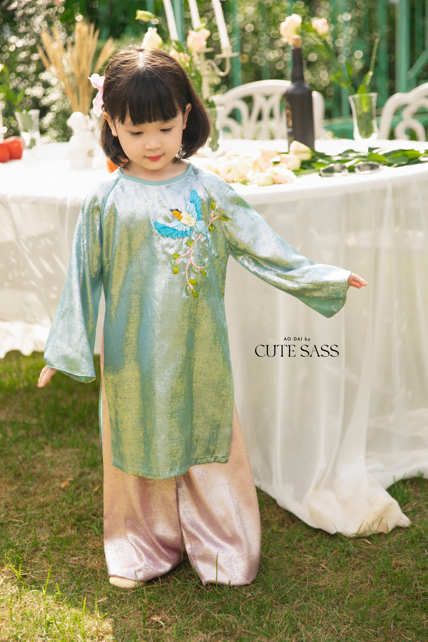 Gia Hòa - Family Blue Ribbon Phoenix Ao Dai Set