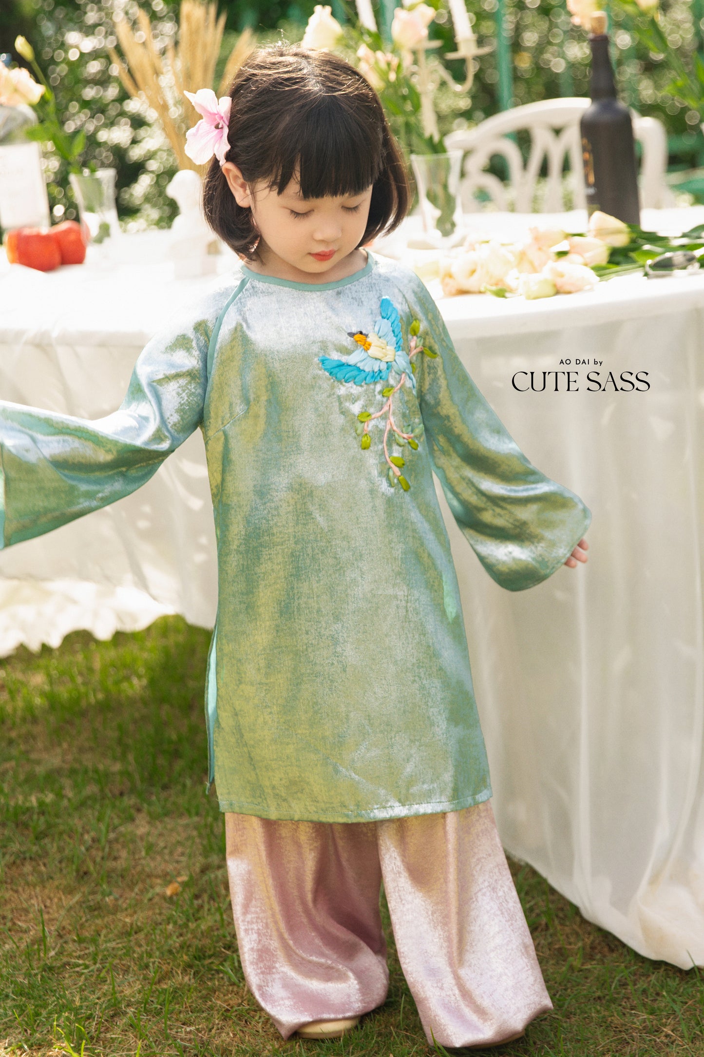 Gia Hòa - Family Blue Ribbon Phoenix Ao Dai Set