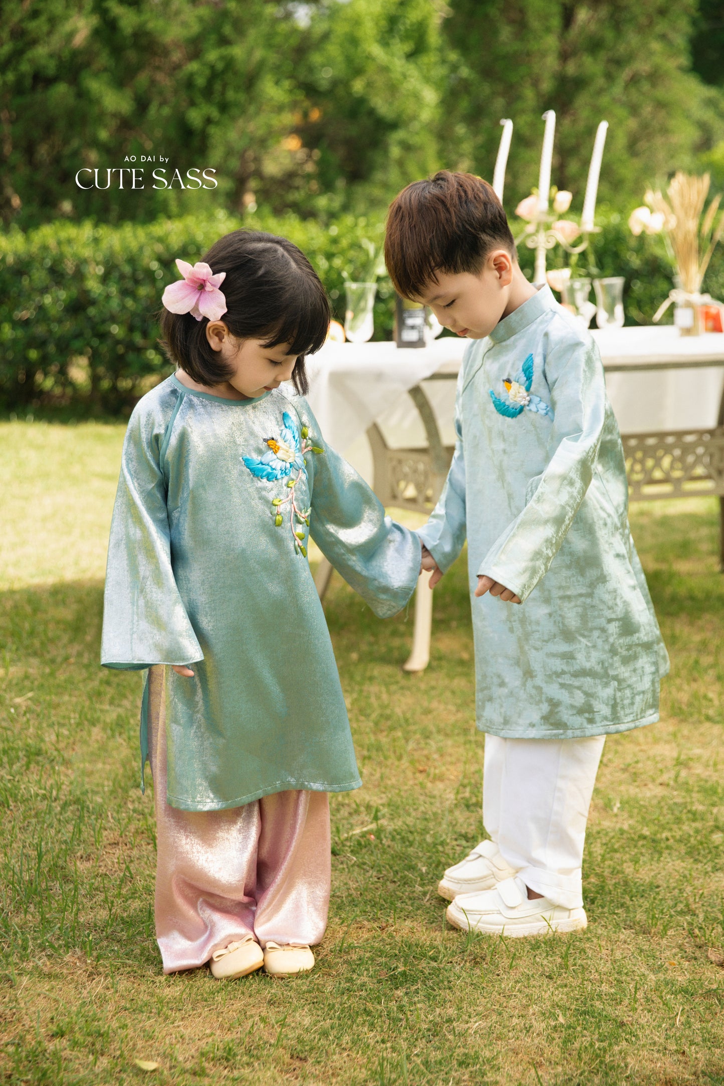 Gia Hòa - Family Blue Ribbon Phoenix Ao Dai Set