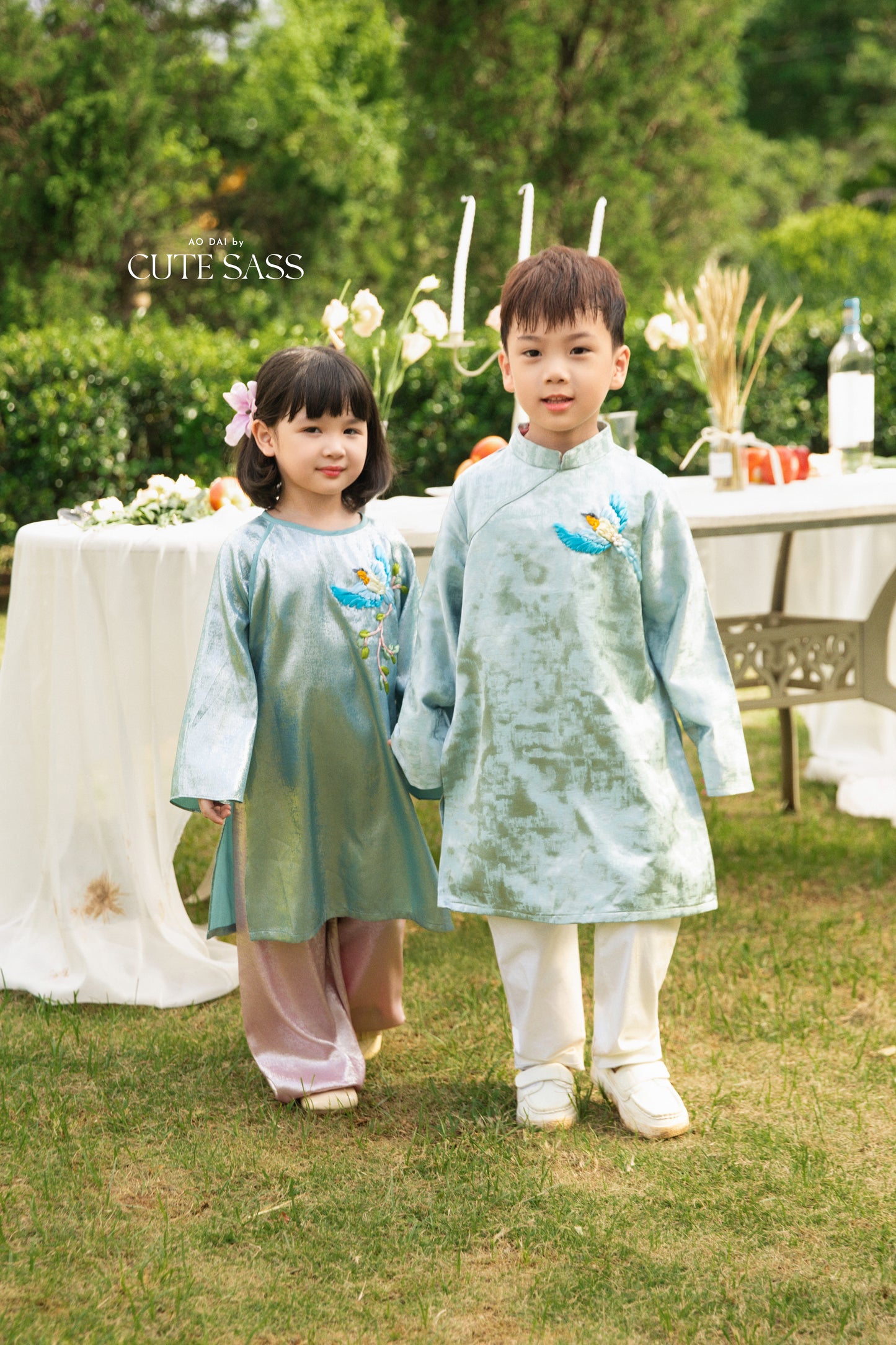 Gia Hòa - Family Blue Ribbon Phoenix Ao Dai Set