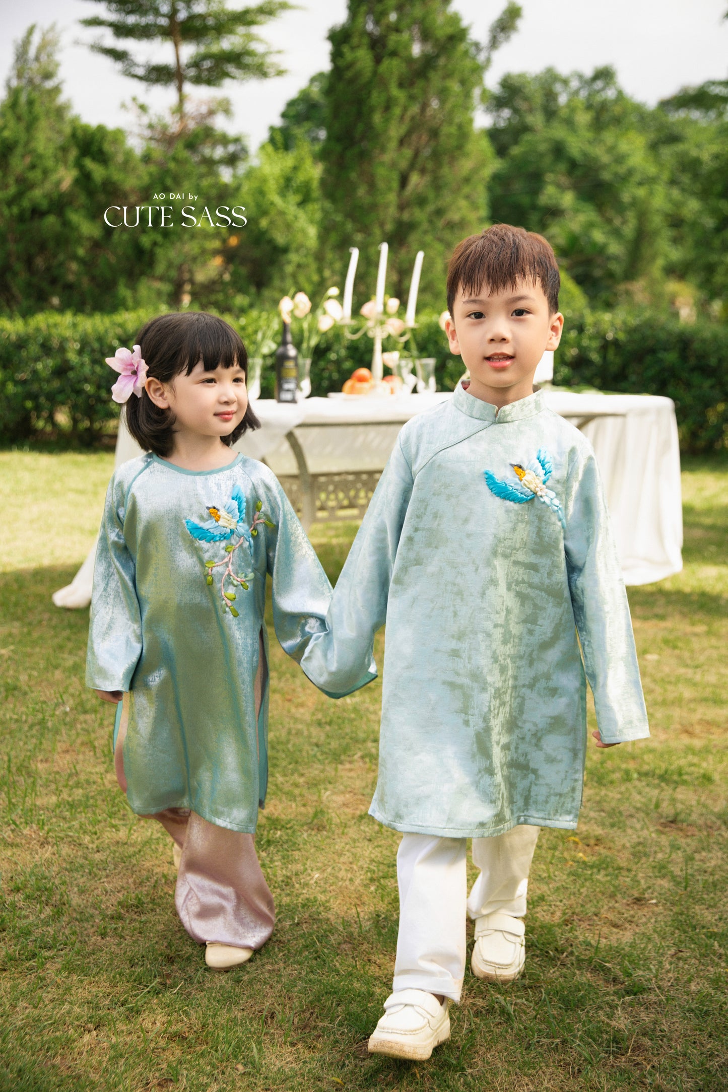 Gia Hòa - Family Blue Ribbon Phoenix Ao Dai Set