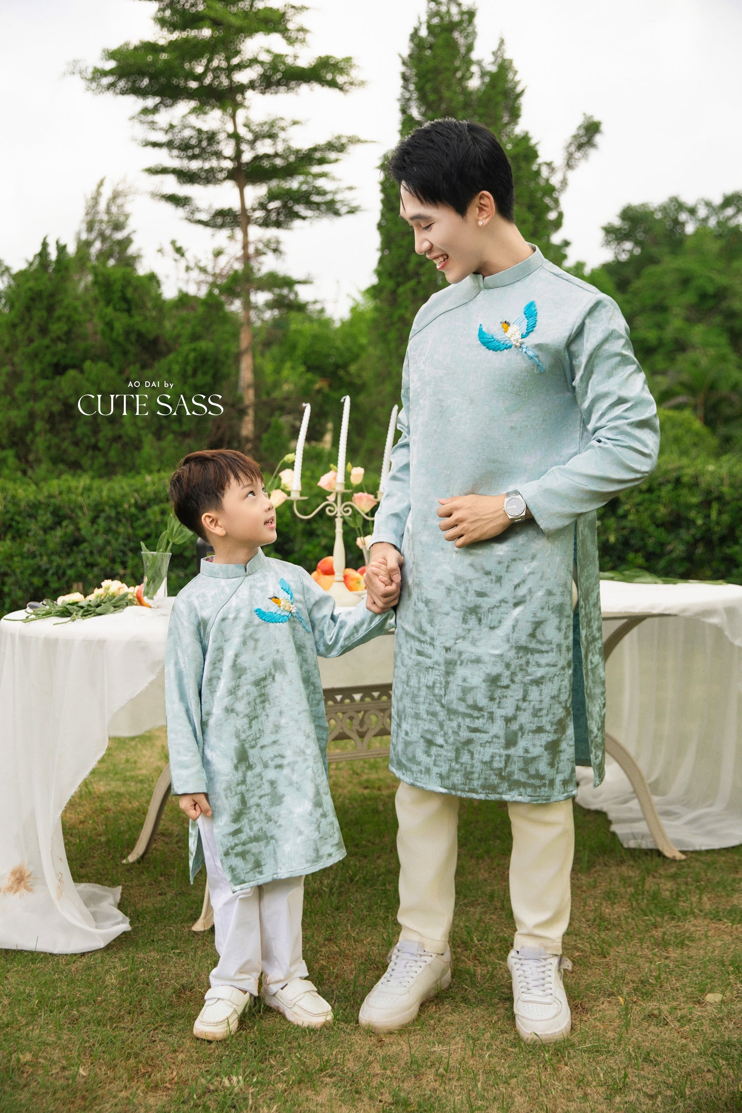 Gia Hòa - Family Blue Ribbon Phoenix Ao Dai Set