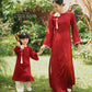 Gia Hòa - Mom and Daughter Red with Hibiscus Flower Pin Ao Dai Set