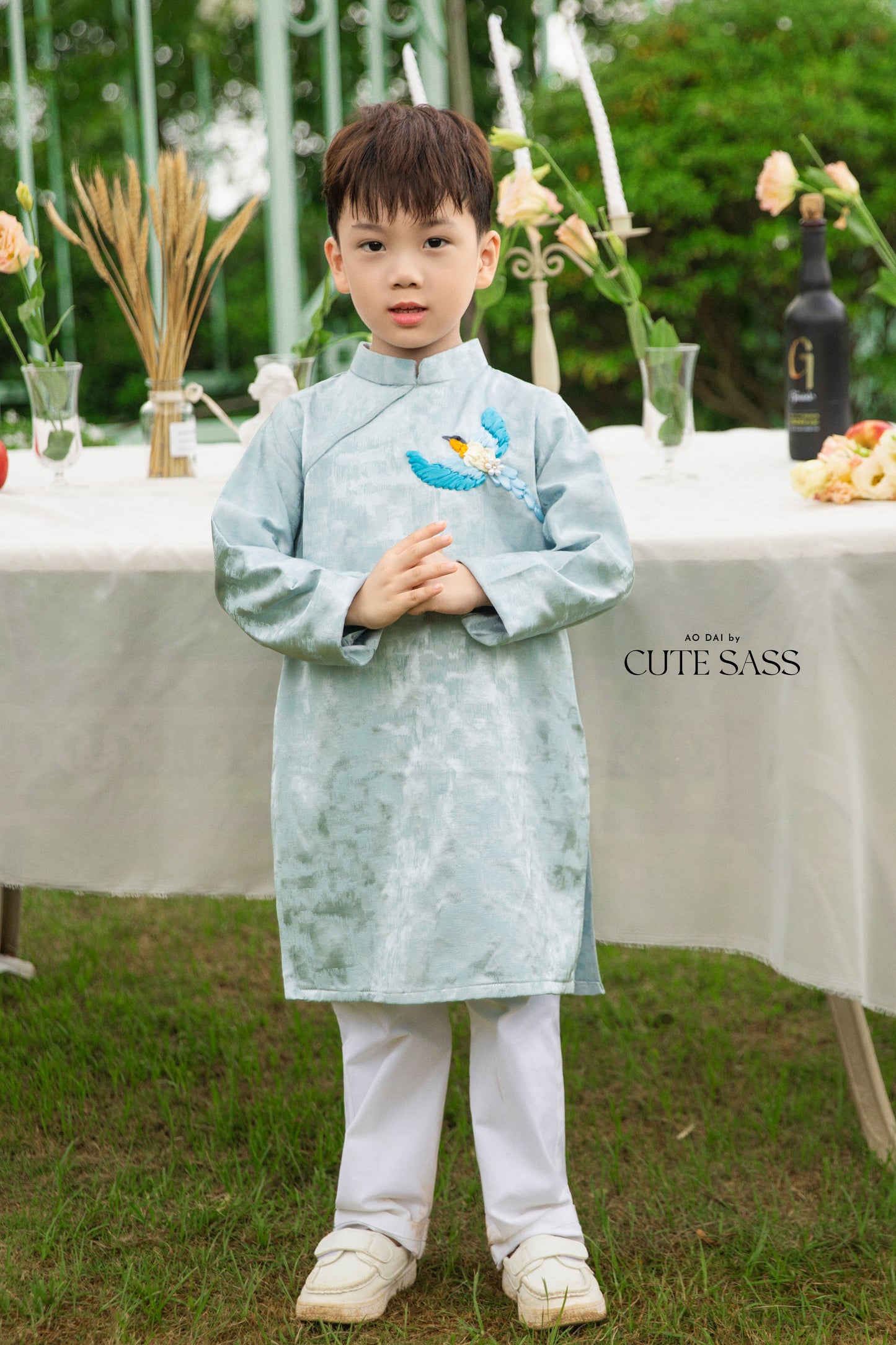 Gia Hòa - Family Blue Ribbon Phoenix Ao Dai Set