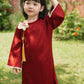 Gia Hòa - Mom and Daughter Red with Hibiscus Flower Pin Ao Dai Set