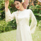Gia Hòa - Mom and Daughter Cream with Hibiscus Flower Pin Ao Dai Set