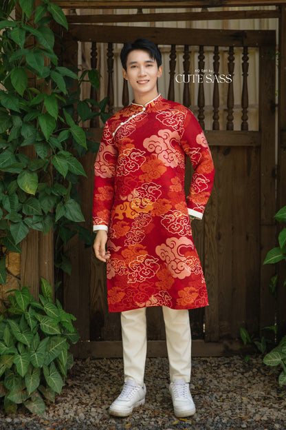 Gia Hòa - Family Pink/Red Bamboo Printed Ao Dai Set 7E