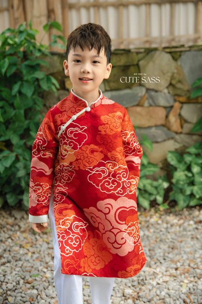 Gia Hòa - Family Pink/Red Bamboo Printed Ao Dai Set 7E