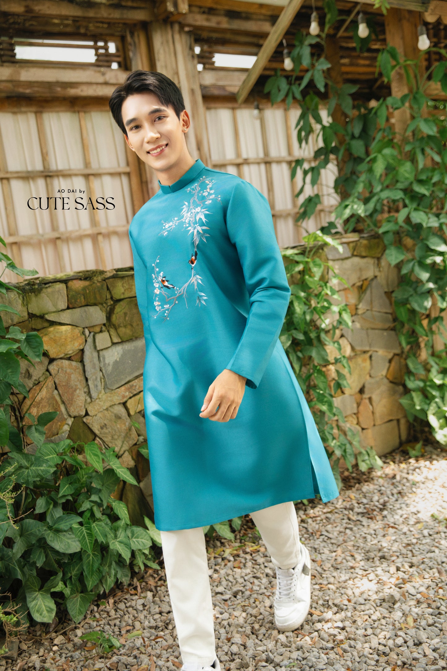 Gia Hòa - Men and Boy Turquoise Robin Bird Ao Dai Set
