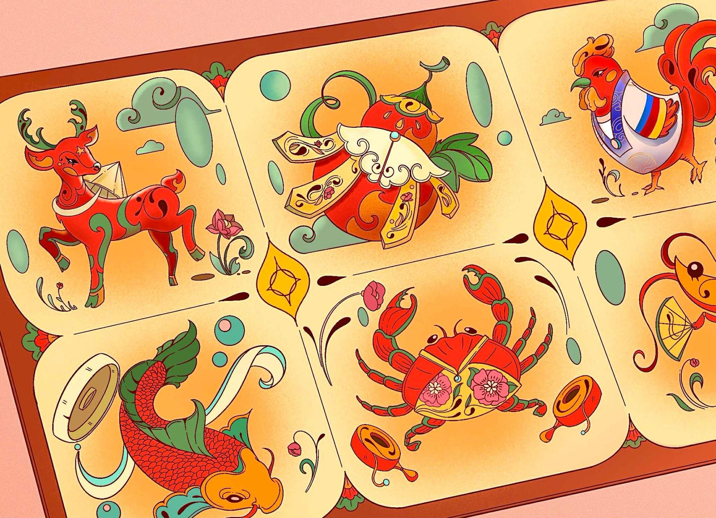 (1) Set of Bầu Cua Tôm Cá - Traditional Vietnamese Paper Board Game