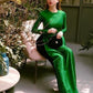 Plain Green Gam Silk Ao Dai Set