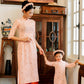 Mom and Daughter Pink Matching Ao Dai Set with Headbands