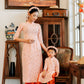 Mom and Daughter Pink Matching Ao Dai Set with Headbands