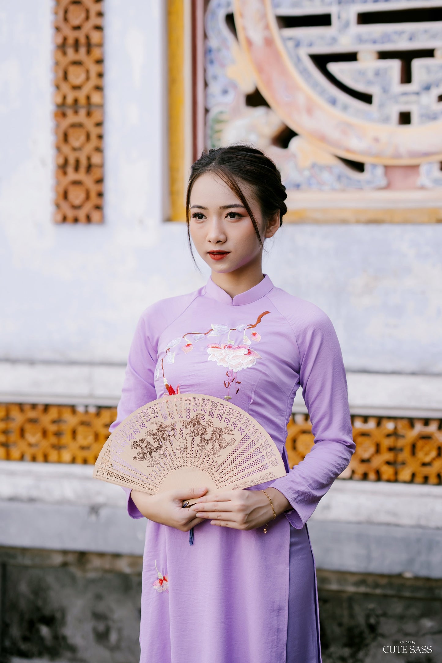 Purple Silk Embroidery Ao Dai Set