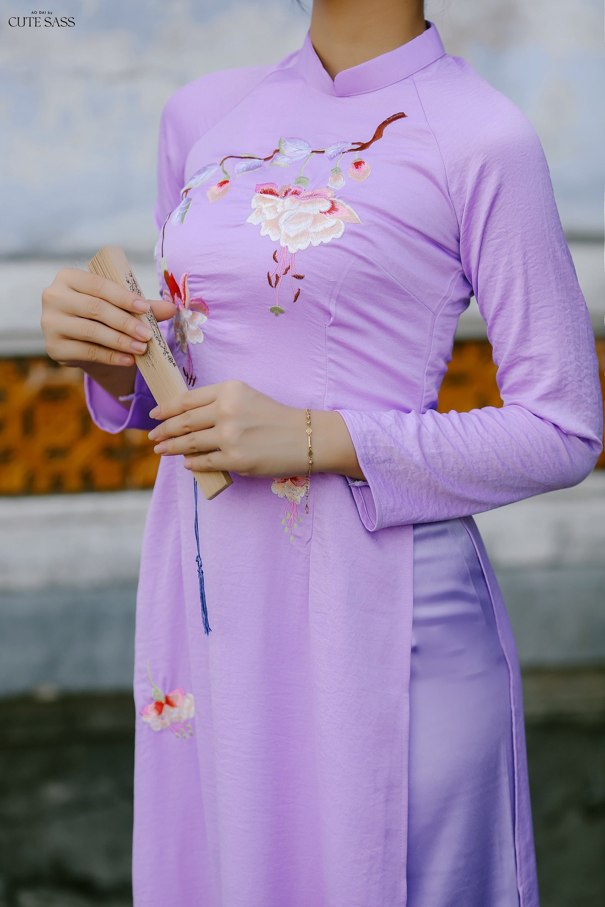 Purple Silk Embroidery Ao Dai Set