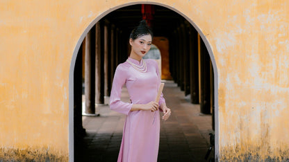 Nude Pink Hai Da Silk Plain Ao Dai Set 18A AoDaibyCuteSass