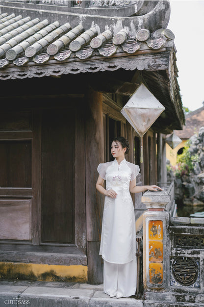 White Sparkle Formal Ao Dai Set AoDaibyCuteSass