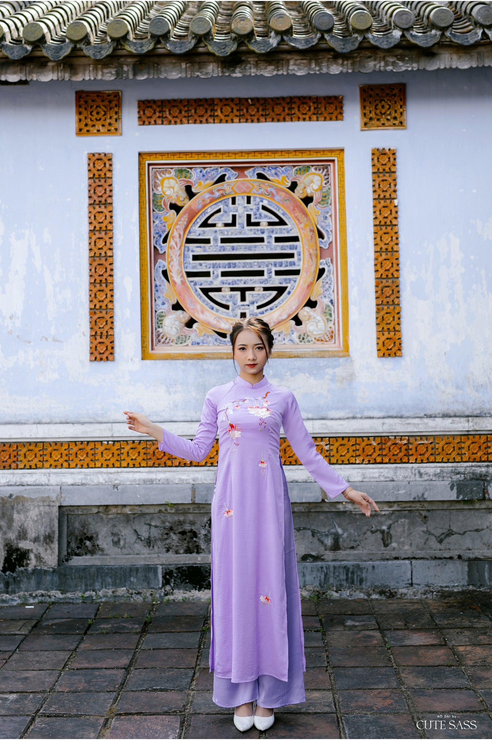 Purple Silk Embroidery Ao Dai Set