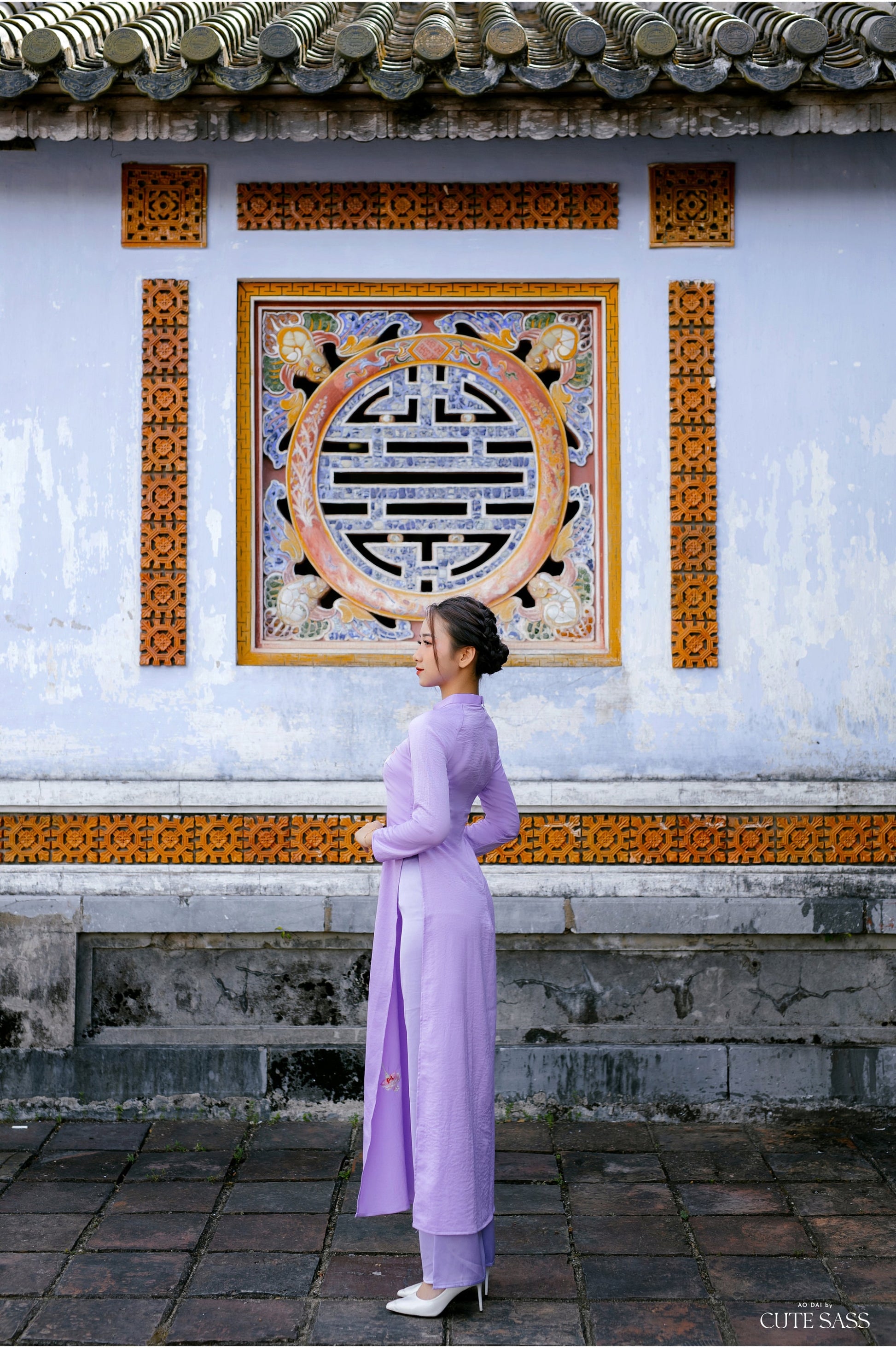 Purple Silk Embroidery Ao Dai Set