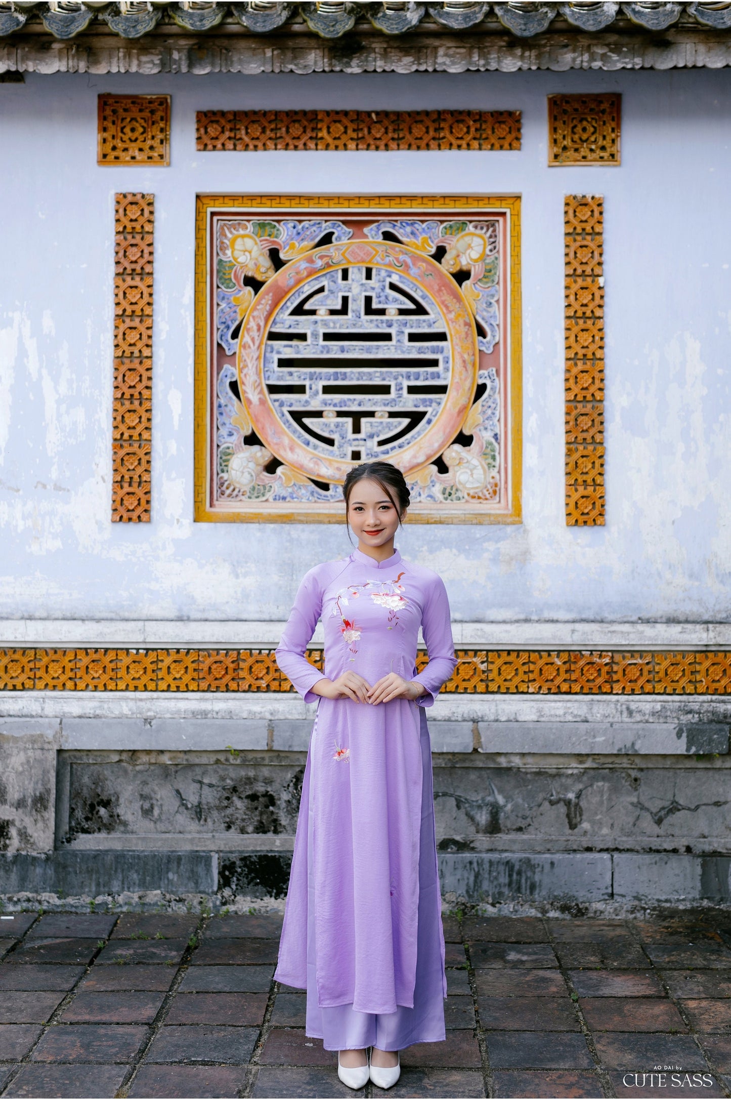 Purple Silk Embroidery Ao Dai Set