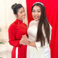Red/Cream Ngoc Trai Silk Pearl Ao Dai Top Only, NO PANTS 32A AoDaibyCuteSass