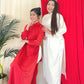 Red/Cream Ngoc Trai Silk Pearl Ao Dai Top Only, NO PANTS 32A AoDaibyCuteSass