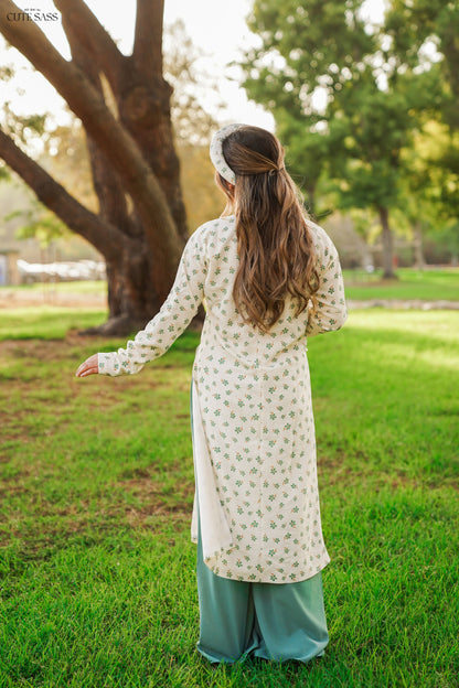 Áo Ngũ Thân Tay Chẽn Set - Green Daisy