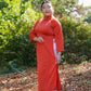 Orange Red Ngoc Trai Silk Pearl Ao Dai Set