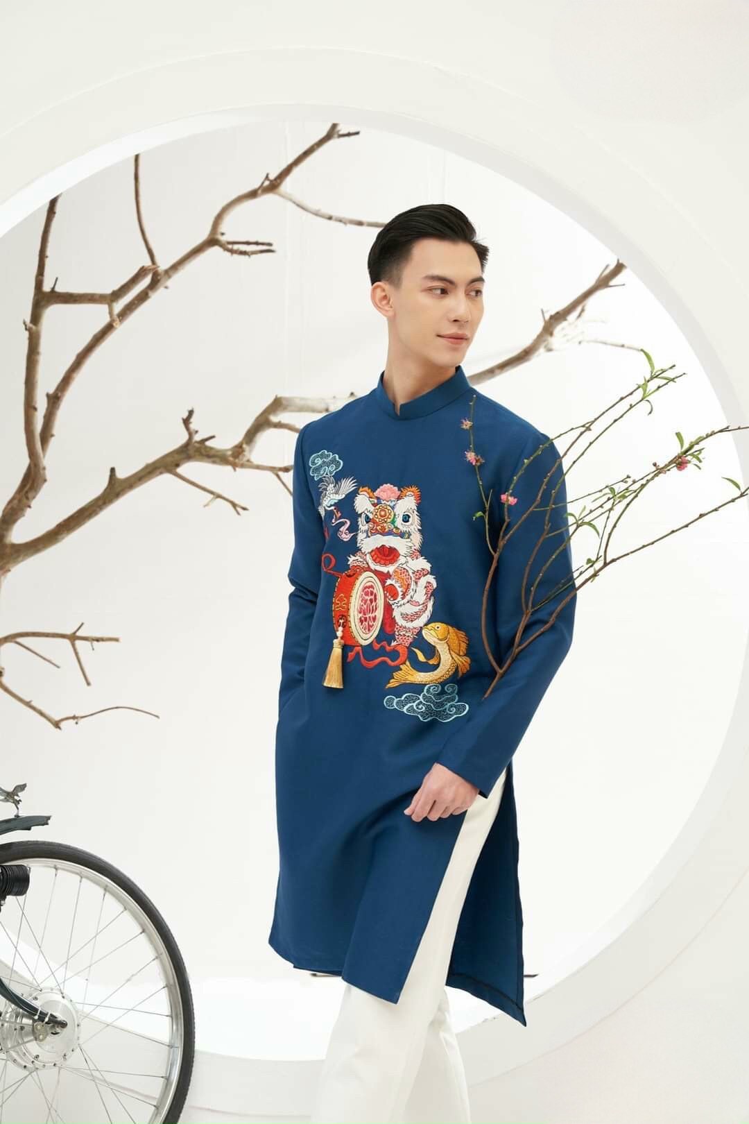 Men Prussian Blue Lan Ao Dai Top