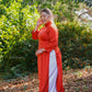 Orange Red Ngoc Trai Silk Pearl Ao Dai Set