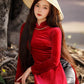 Red Velvet Plain Ao Dai Top Only, NO PANTS