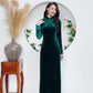 Green Velvet Plain Ao Dai Top Only, NO PANTS