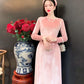 Blush Velvet Plain Ao Dai Top Only, NO PANTS