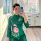 Green Lotus Embroidery Silk Ao Dai Top Only, NO PANTS