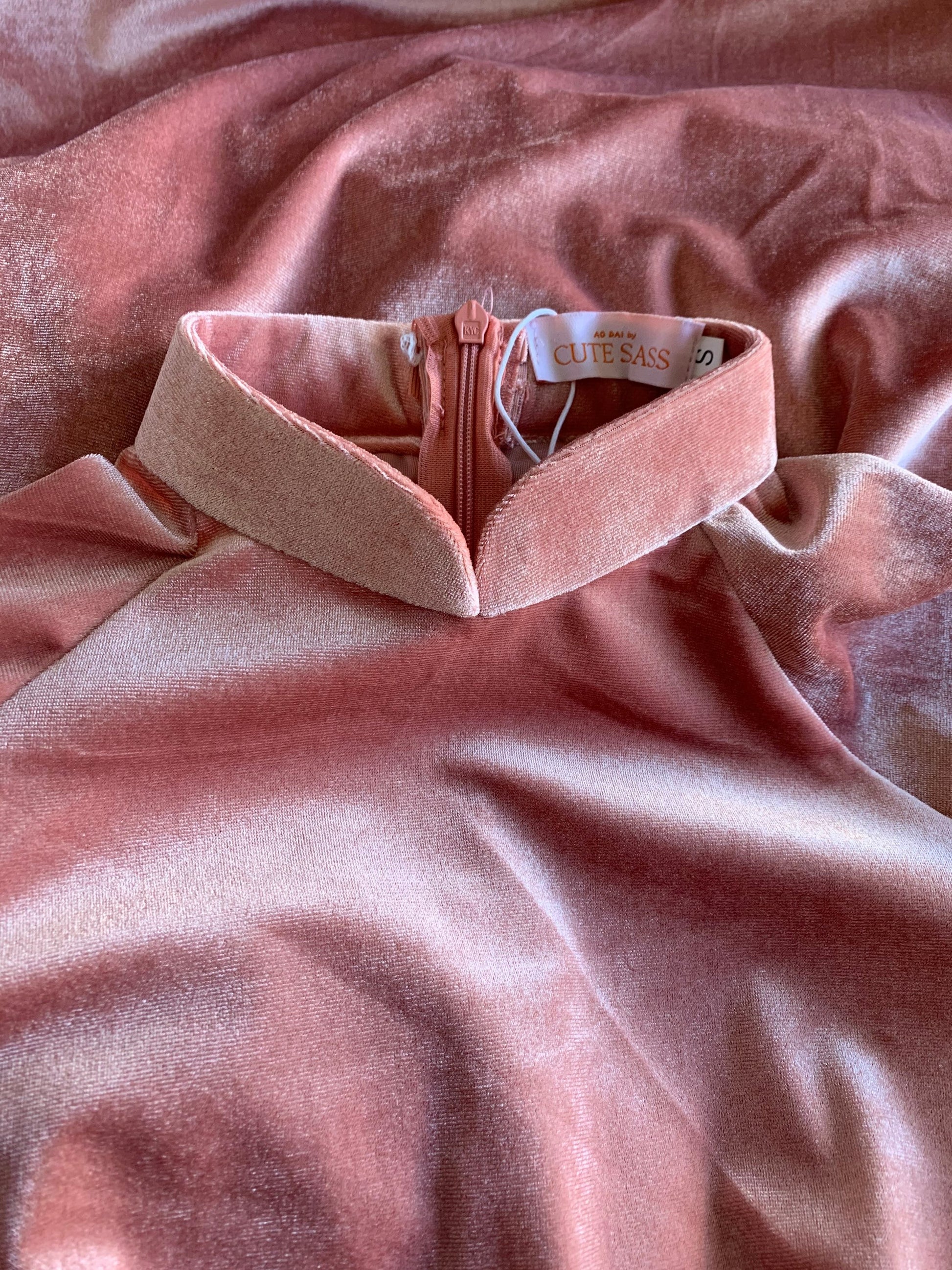 Blush Velvet Plain Ao Dai Top Only, NO PANTS