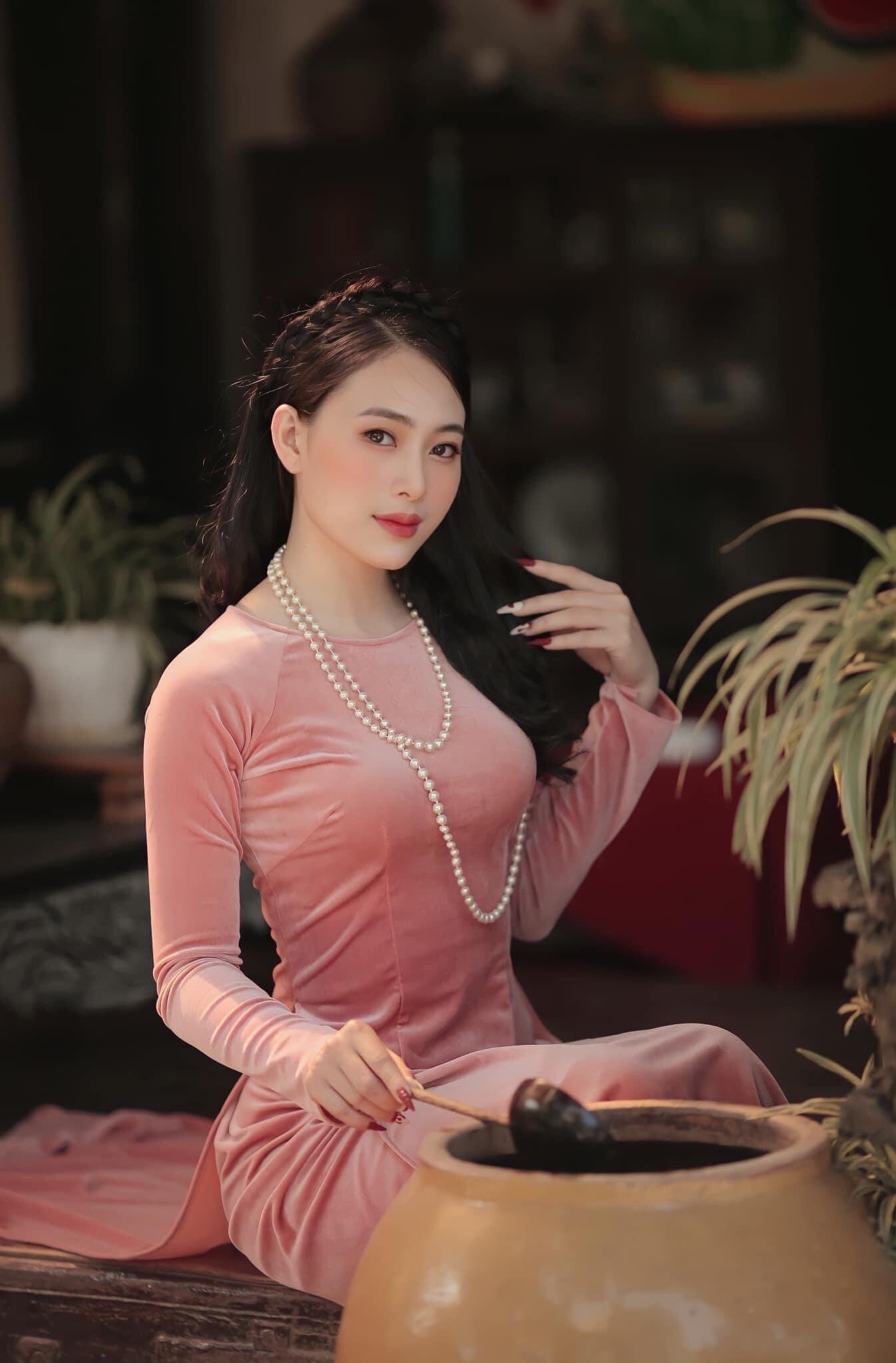 Blush Velvet Plain Ao Dai Top Only, NO PANTS