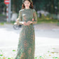 Green Mini Flowers Chiffon Ao Dai Set with Headband